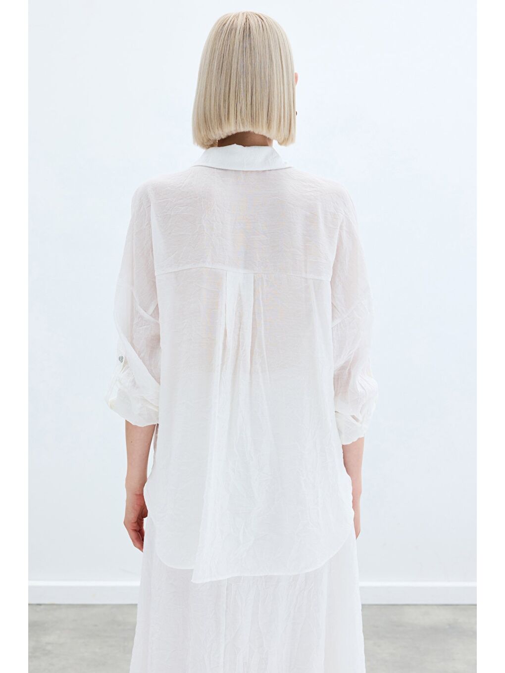 Kol Detaylı Salaş Gömlek - Ekru-6