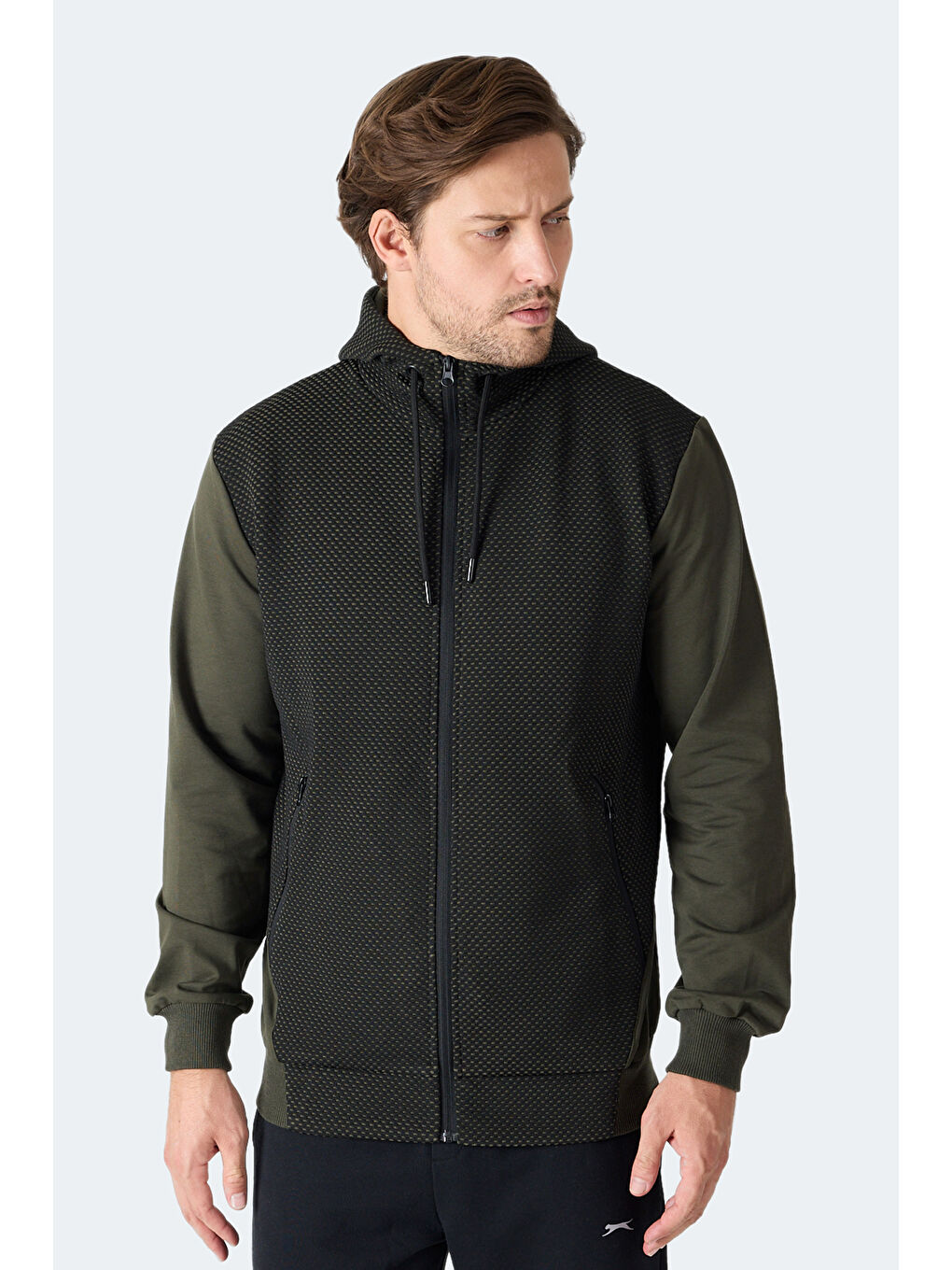 FLAME Erkek Kapüşonlu Cepli Haki Sweatshırt-5