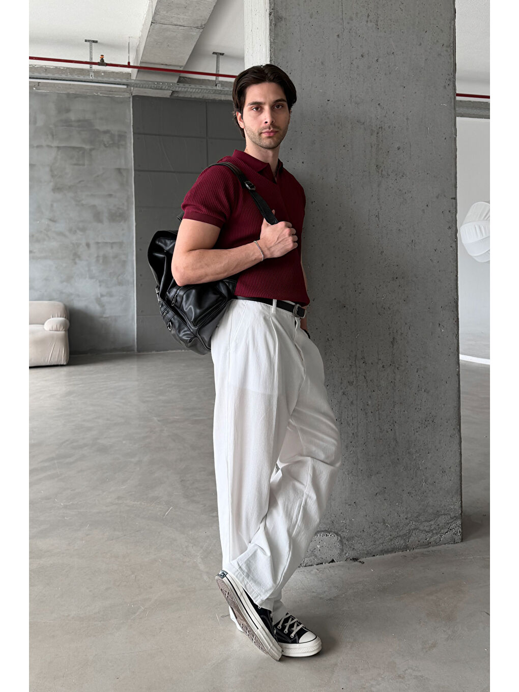 Bordo Erkek Petek Desen Polo Yaka Triko T-shirt-4