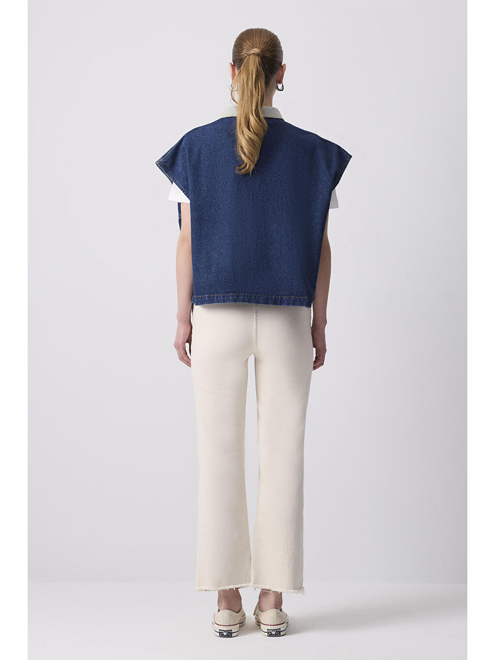 Mavi Cep Detaylı Denim Yelek-3