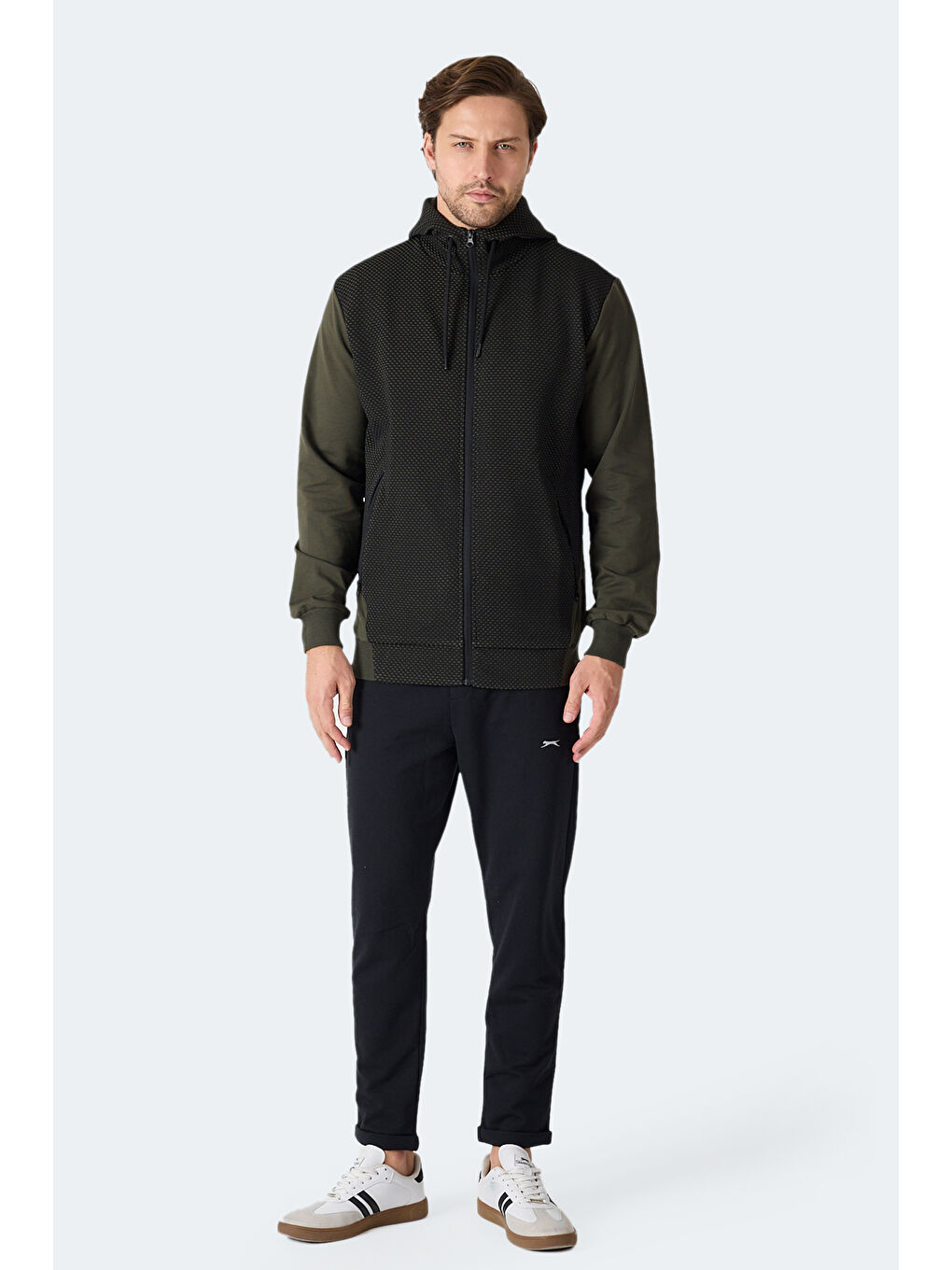 FLAME Erkek Kapüşonlu Cepli Haki Sweatshırt-6