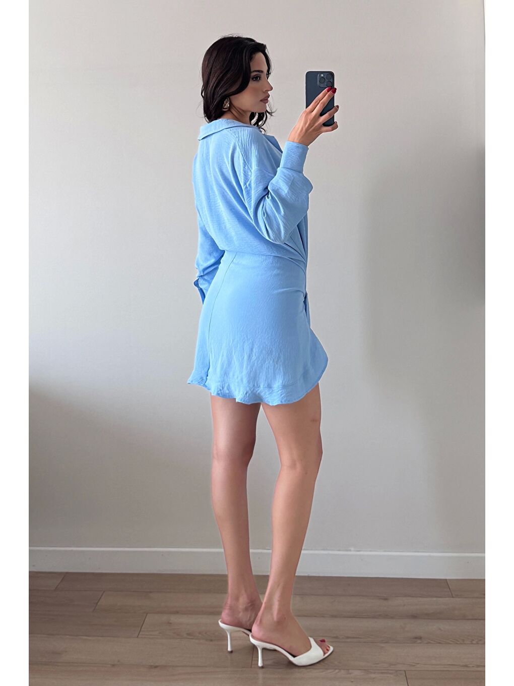 Kadın Mavi Gömlek Elbise 458521-5