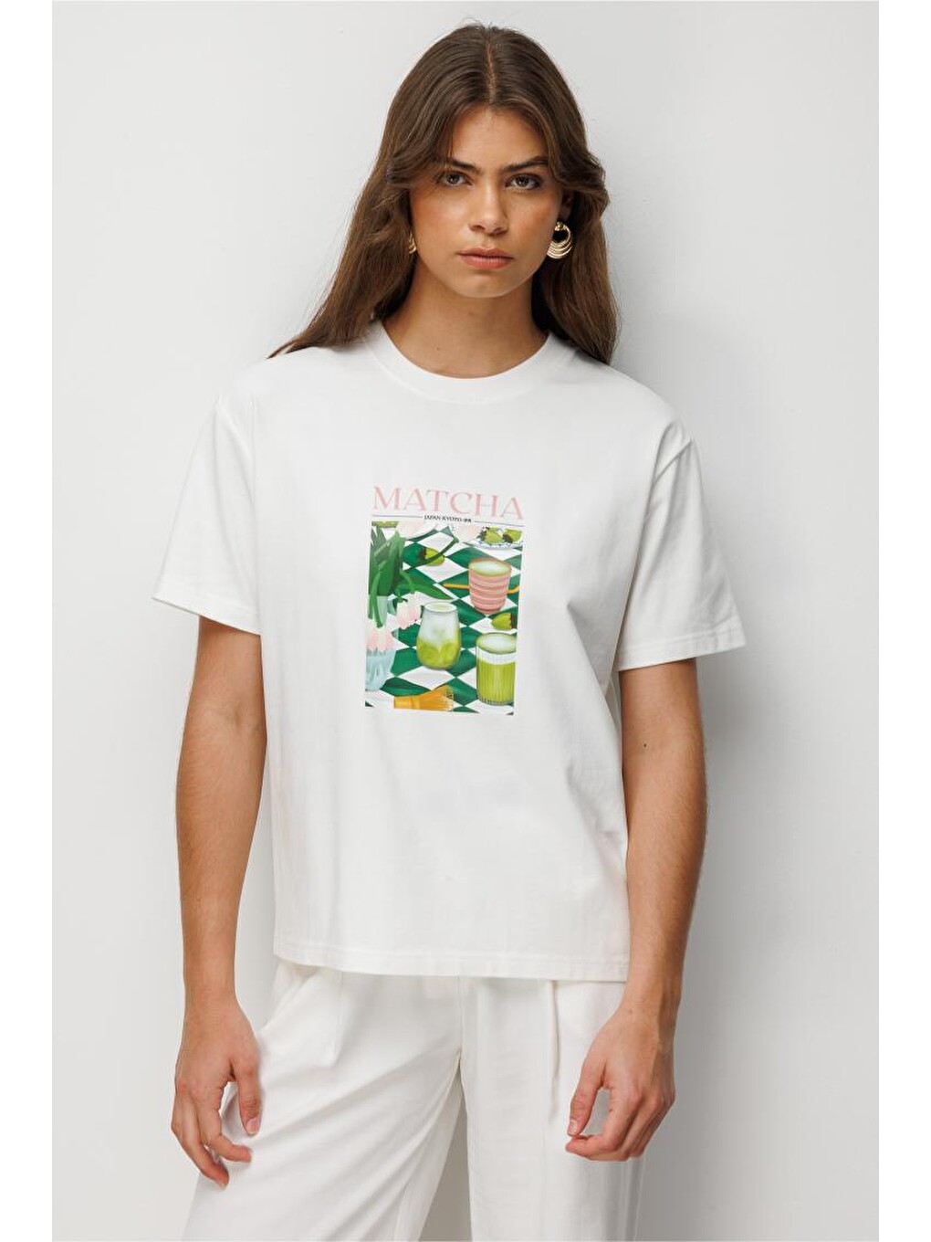 Matcha Baskılı Suprem Beyaz T-Shirt-1