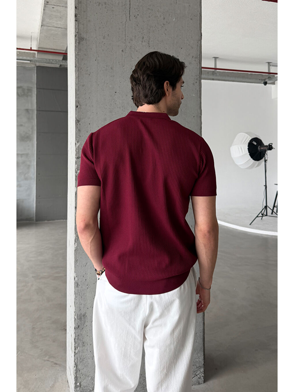 Bordo Erkek Petek Desen Polo Yaka Triko T-shirt-6
