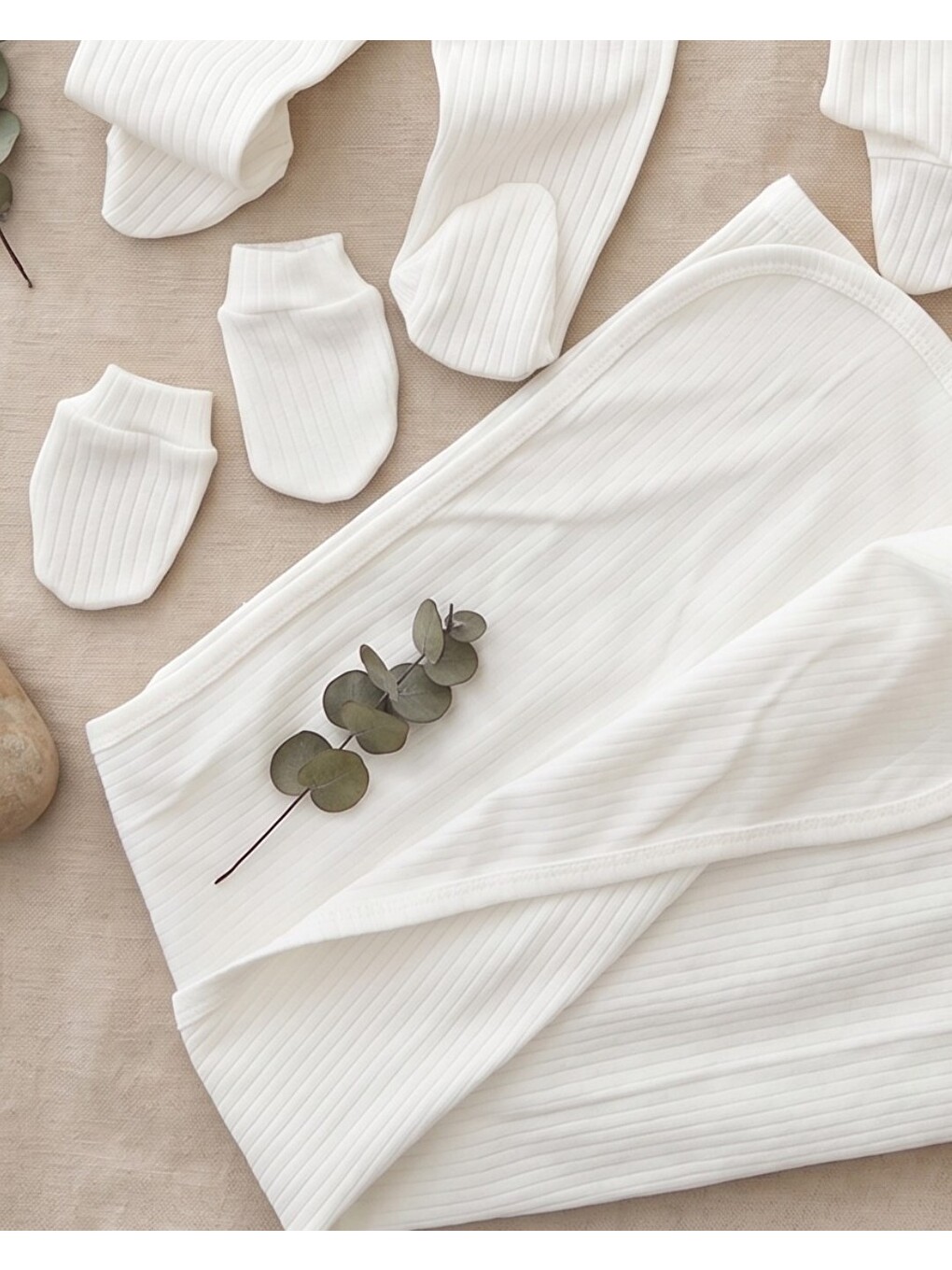 Ekru Yeni Doğan 7 Parçalı Tulumlu Battaniyeli Fitilli Hastane Çıkışı Zıbın Seti-4
