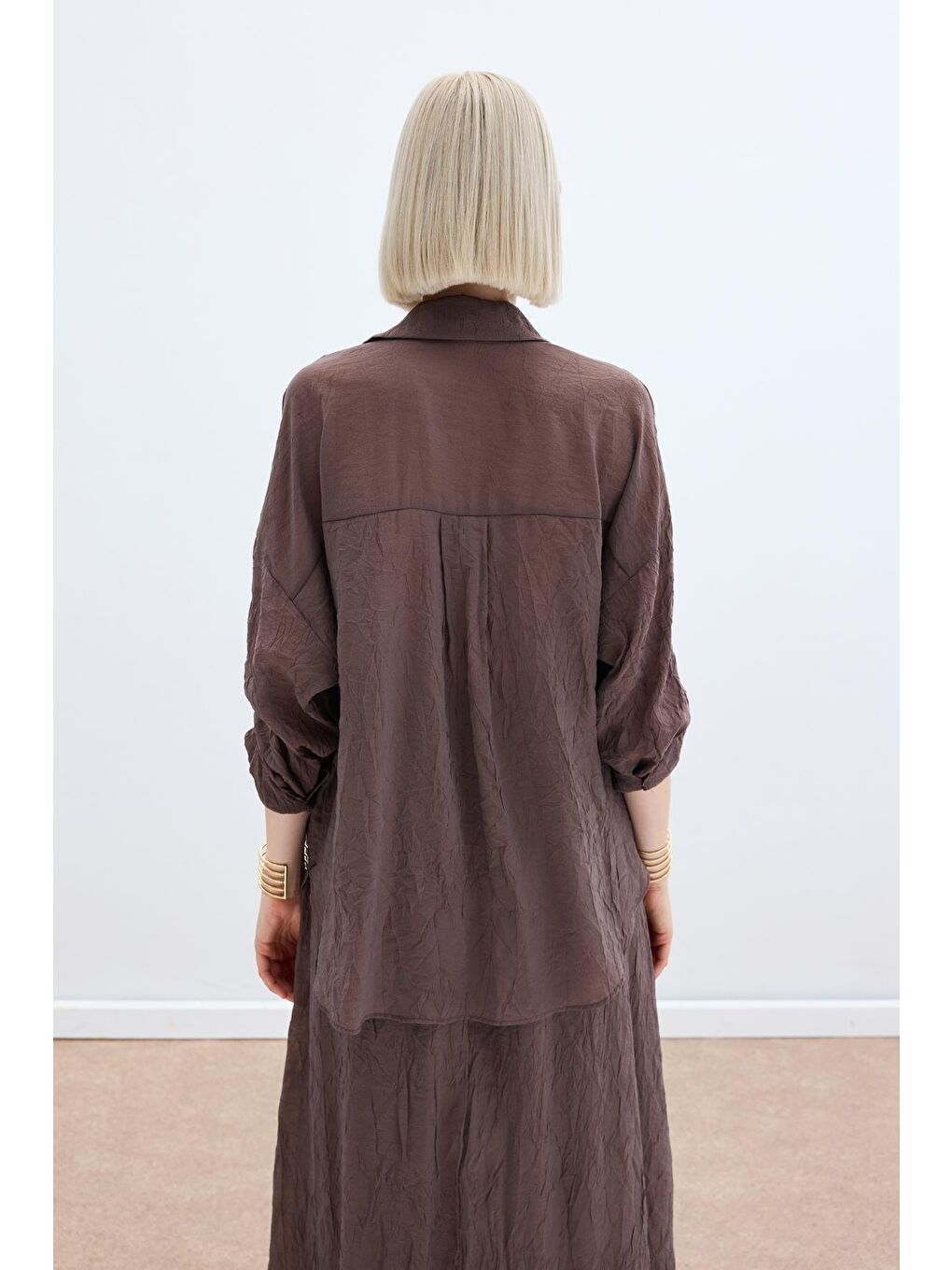 Kahverengi Kol Detaylı Salaş Gömlek - Kahve-7