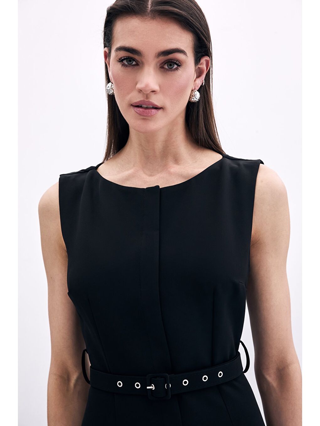 Kemerli Kalem Elbise - Siyah-6