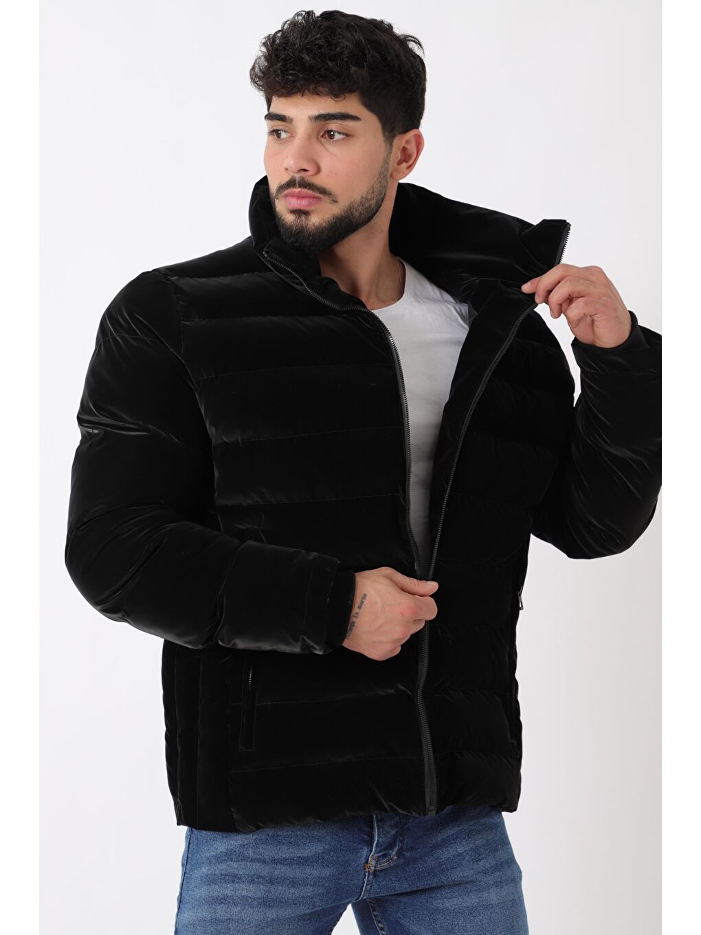 Siyah Cep Detay Dik Yaka Armalı Nova Kışlık Mont PLDP 3012_50463-1