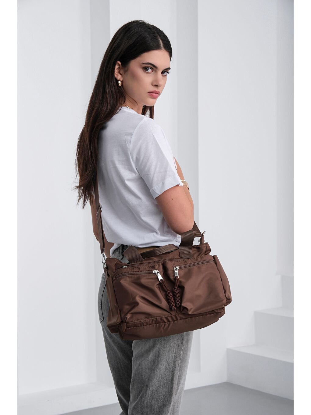 Kahverengi Bones Çok Gözlü El Ve Omuz Çantası Kahve