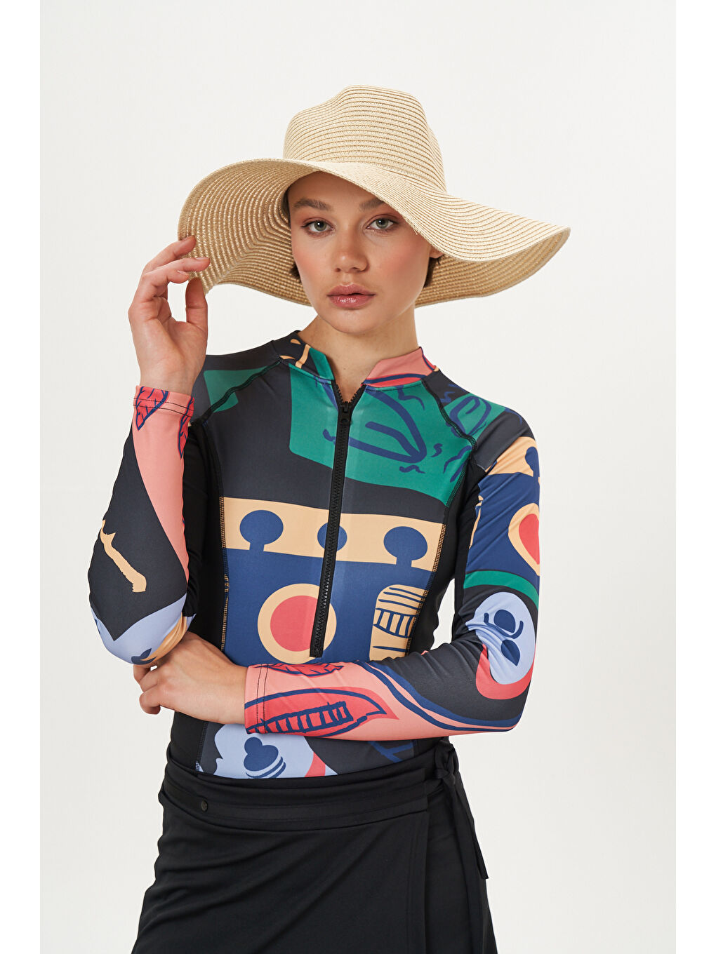 Karışık Hasır Şapka Bej-1