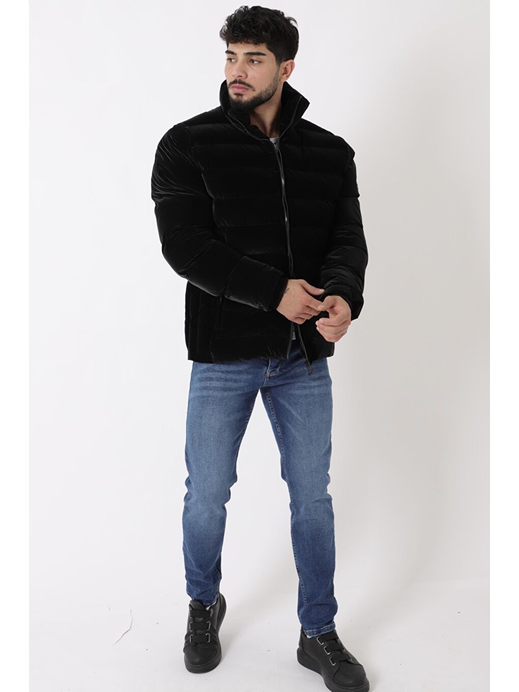 Siyah Cep Detay Dik Yaka Armalı Nova Kışlık Mont PLDP 3012_50463-2