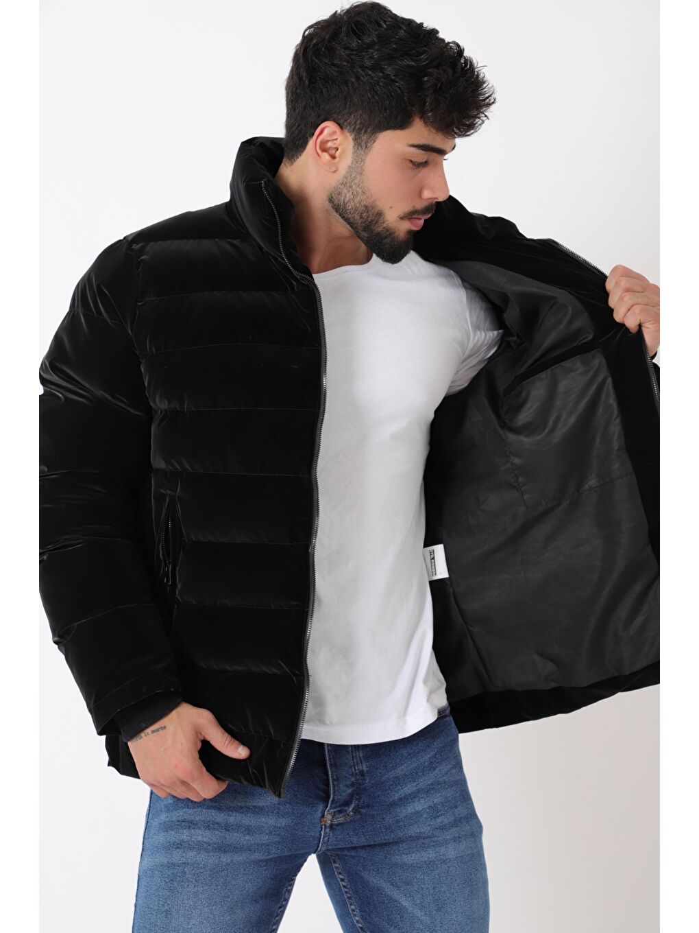 Siyah Cep Detay Dik Yaka Armalı Nova Kışlık Mont PLDP 3012_50463-3