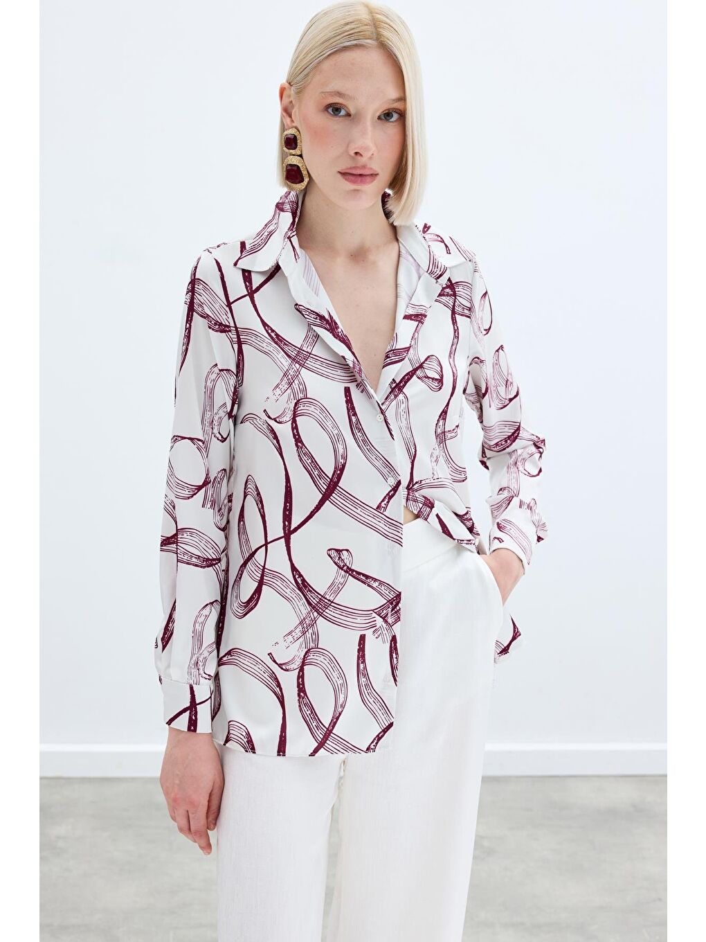 Desenli Klasik Gömlek - Bordo