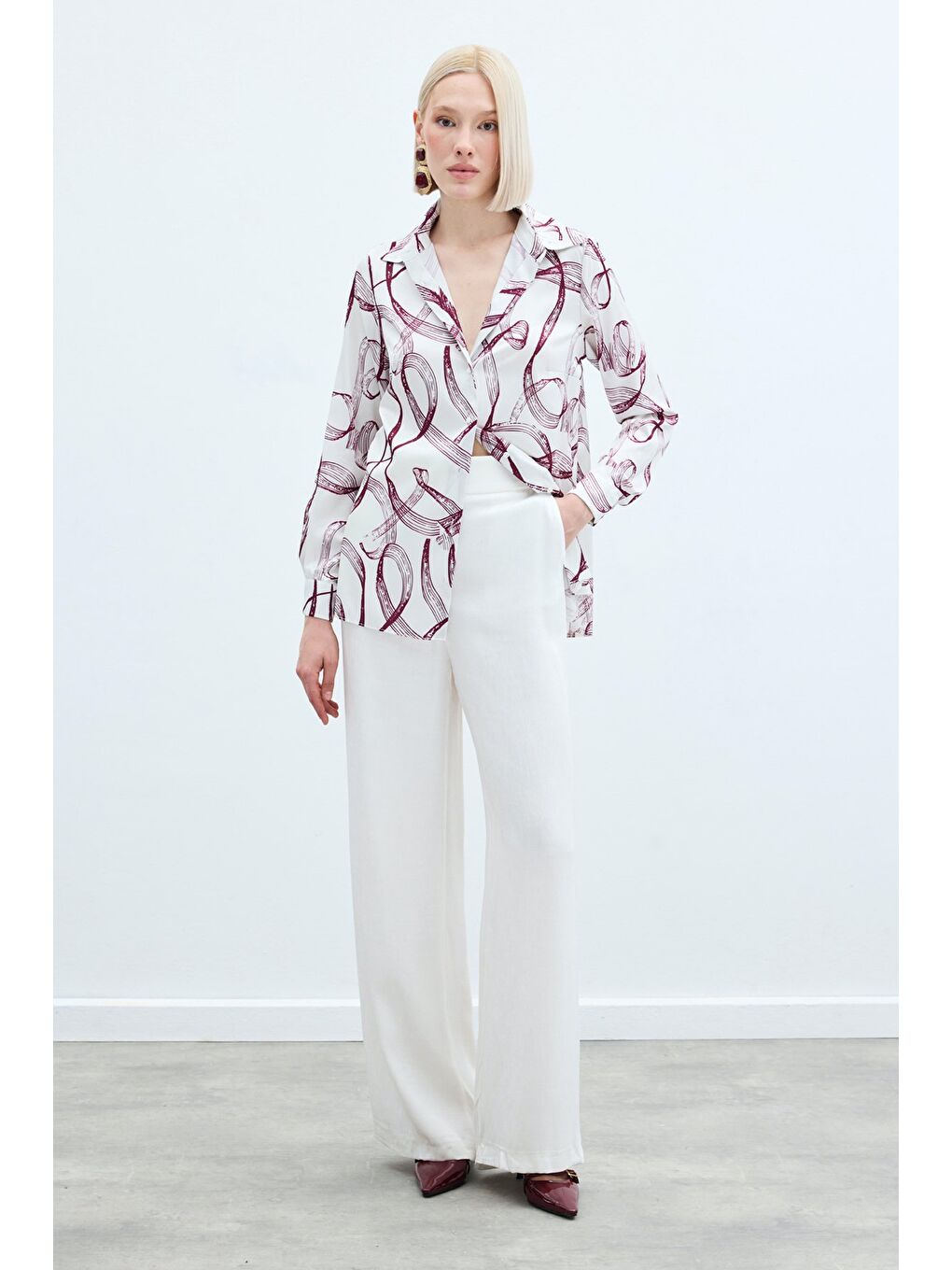 Desenli Klasik Gömlek - Bordo-1