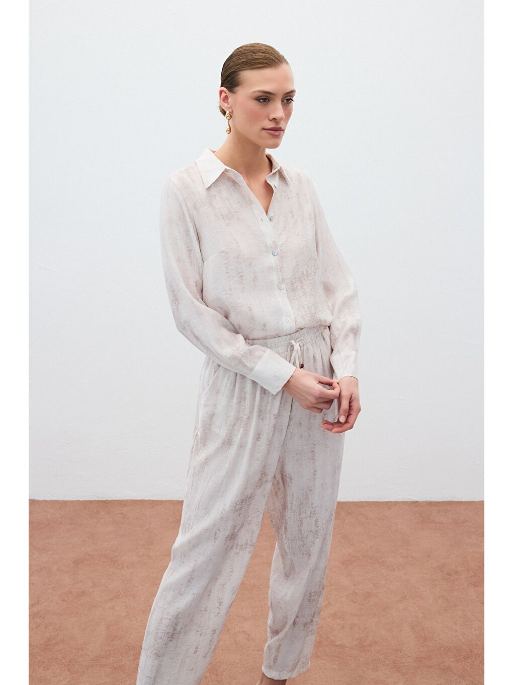 Bej Desenli Salaş Gömlek - Taş-2