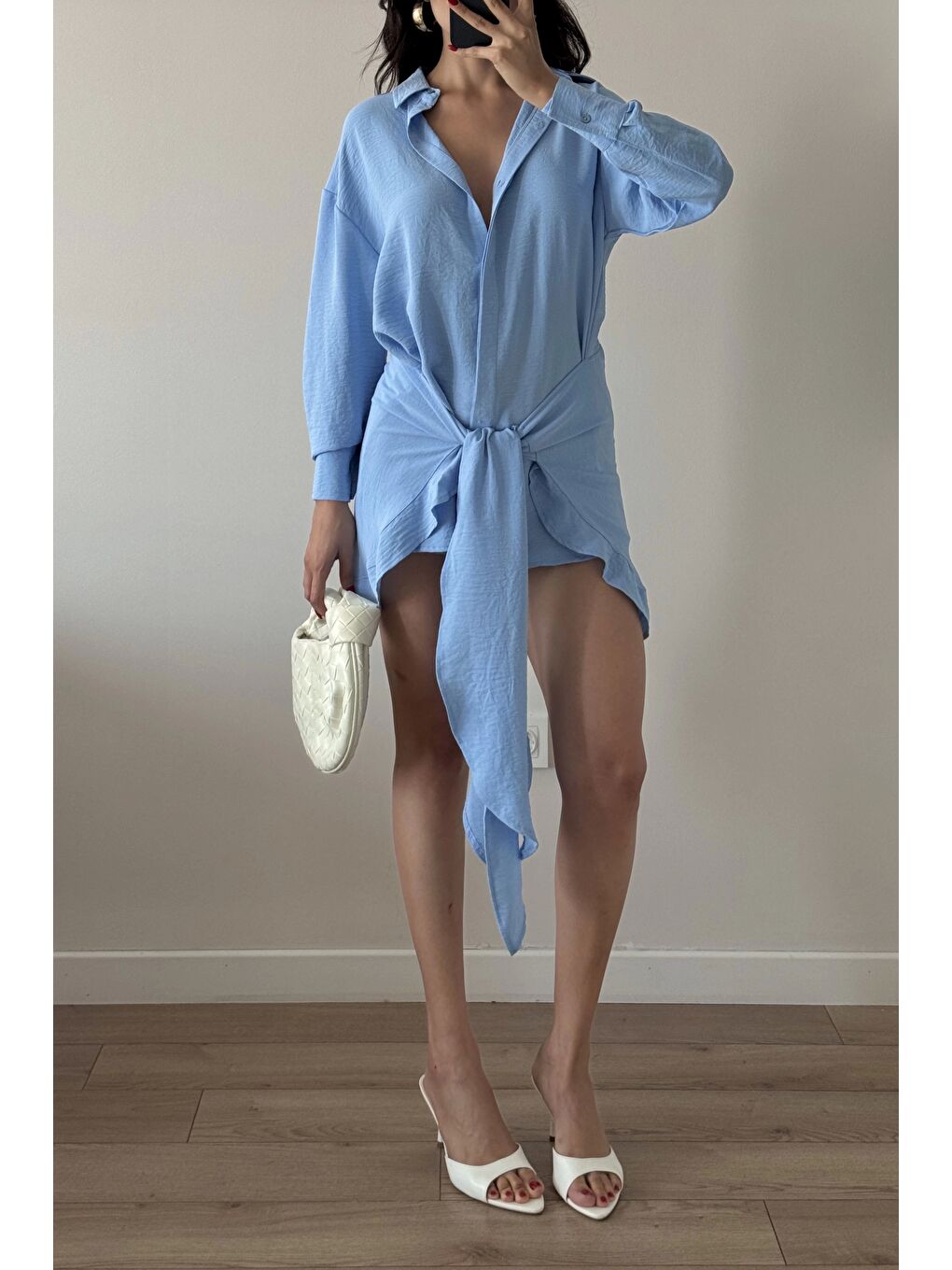 Kadın Mavi Gömlek Elbise 458521-6