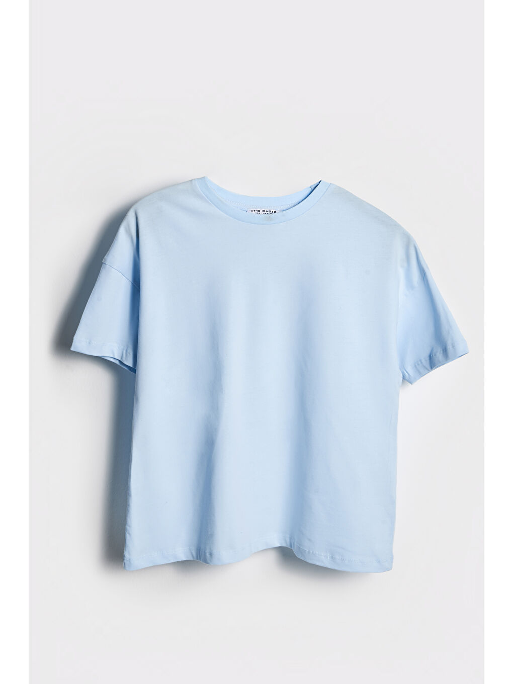 Kadın Bebe Mavisi Renk S5-3 Bisiklet Yaka Basic T-Shirt-2