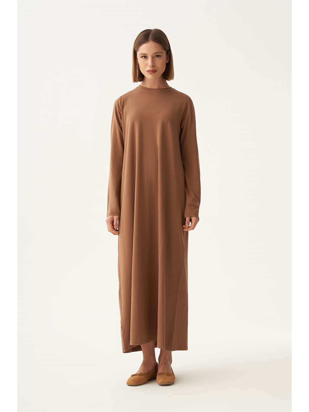 Bej Vizon-Uzun Kollu İçlik Elbise