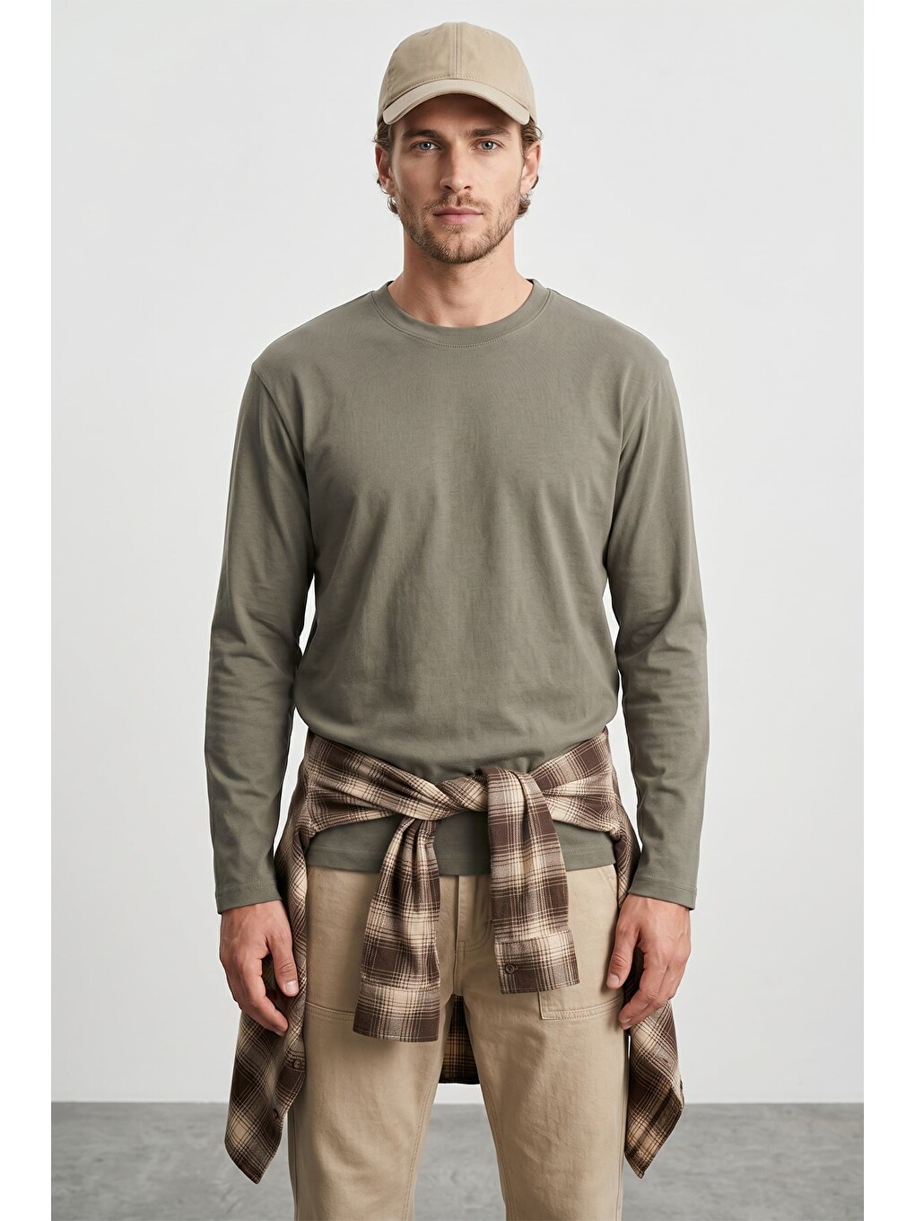 Yeşil Basic Bisiklet Yaka Sweatshirt-1