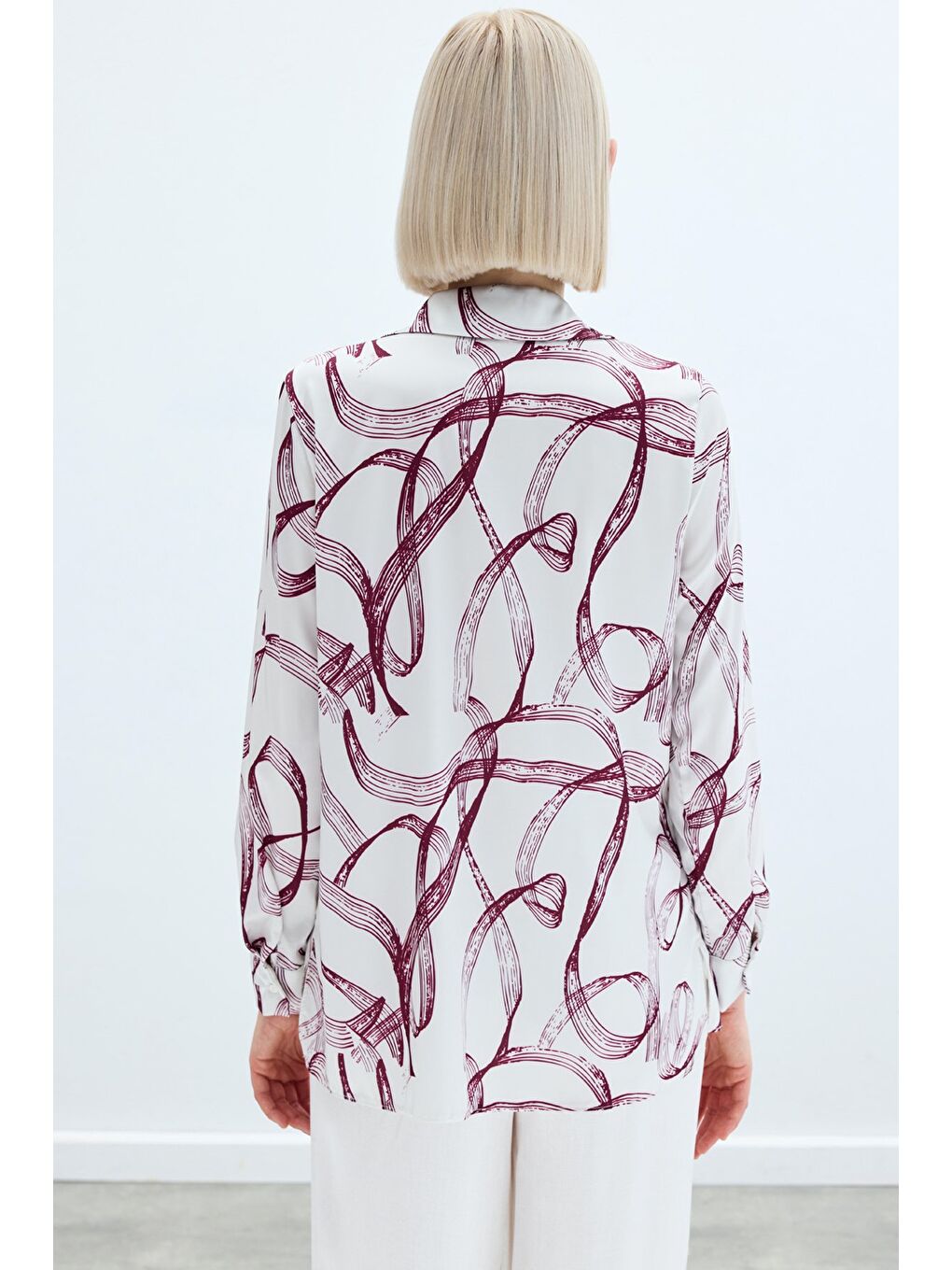 Desenli Klasik Gömlek - Bordo-7