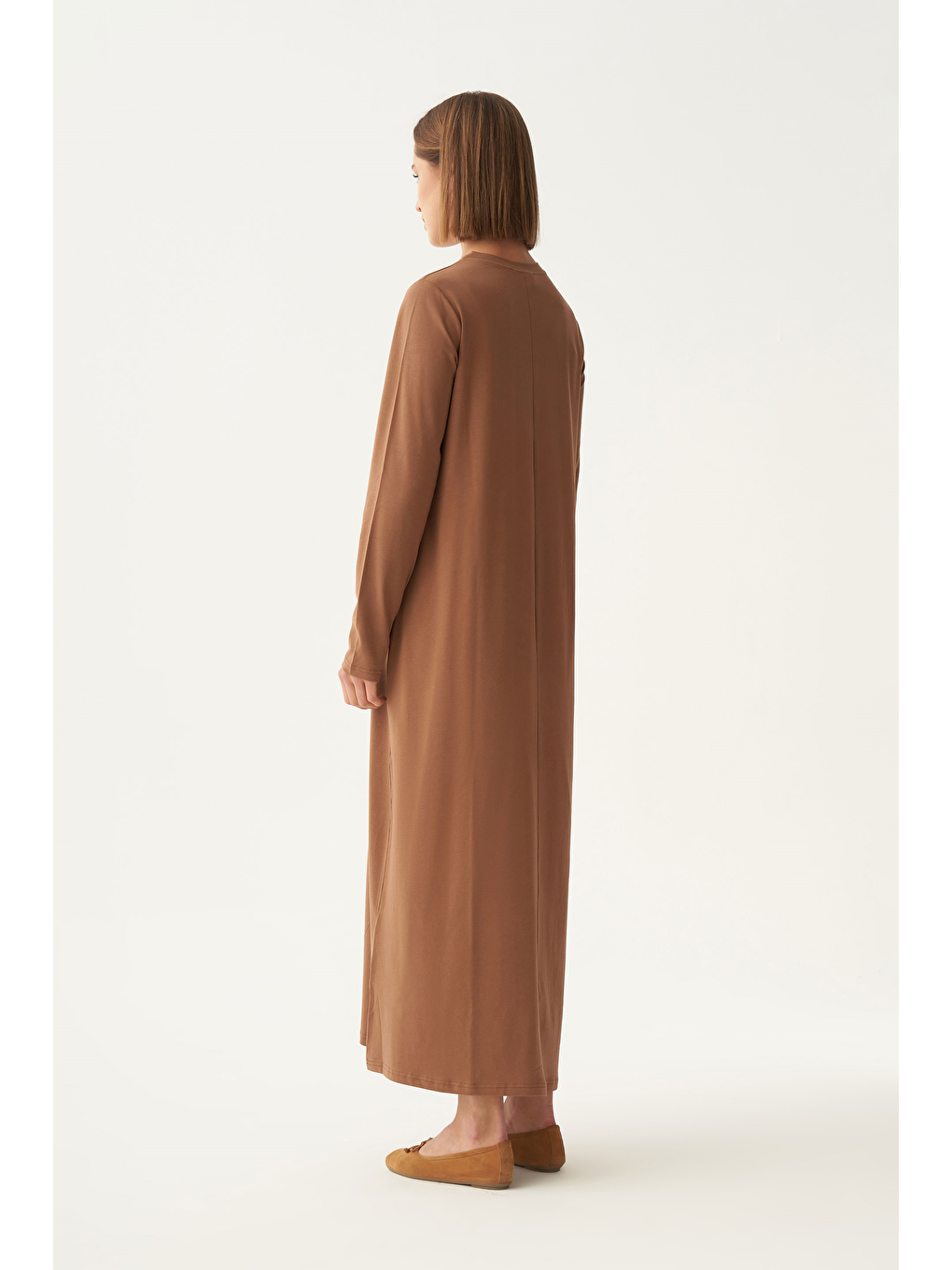 Bej Vizon-Uzun Kollu İçlik Elbise-2