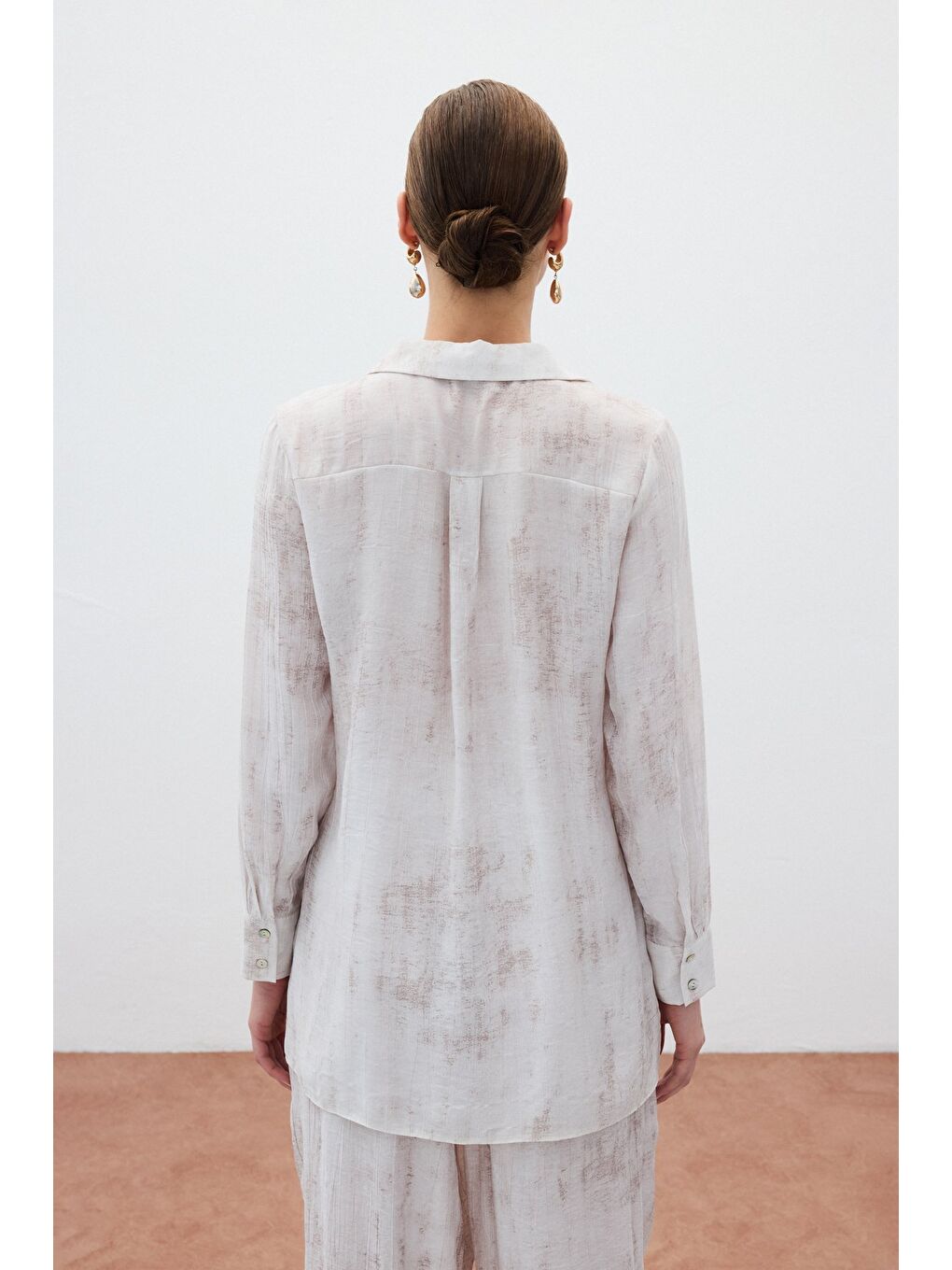 Bej Desenli Salaş Gömlek - Taş-7