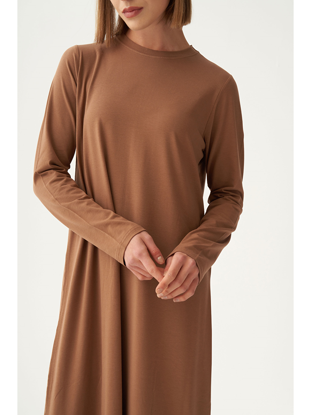 Bej Vizon-Uzun Kollu İçlik Elbise-3