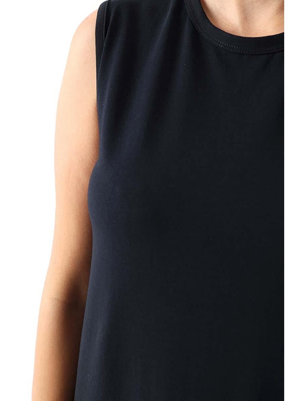 Lacivert-Pamuklu Bisiklet Yaka Kolsuz İçlik Elbise-4