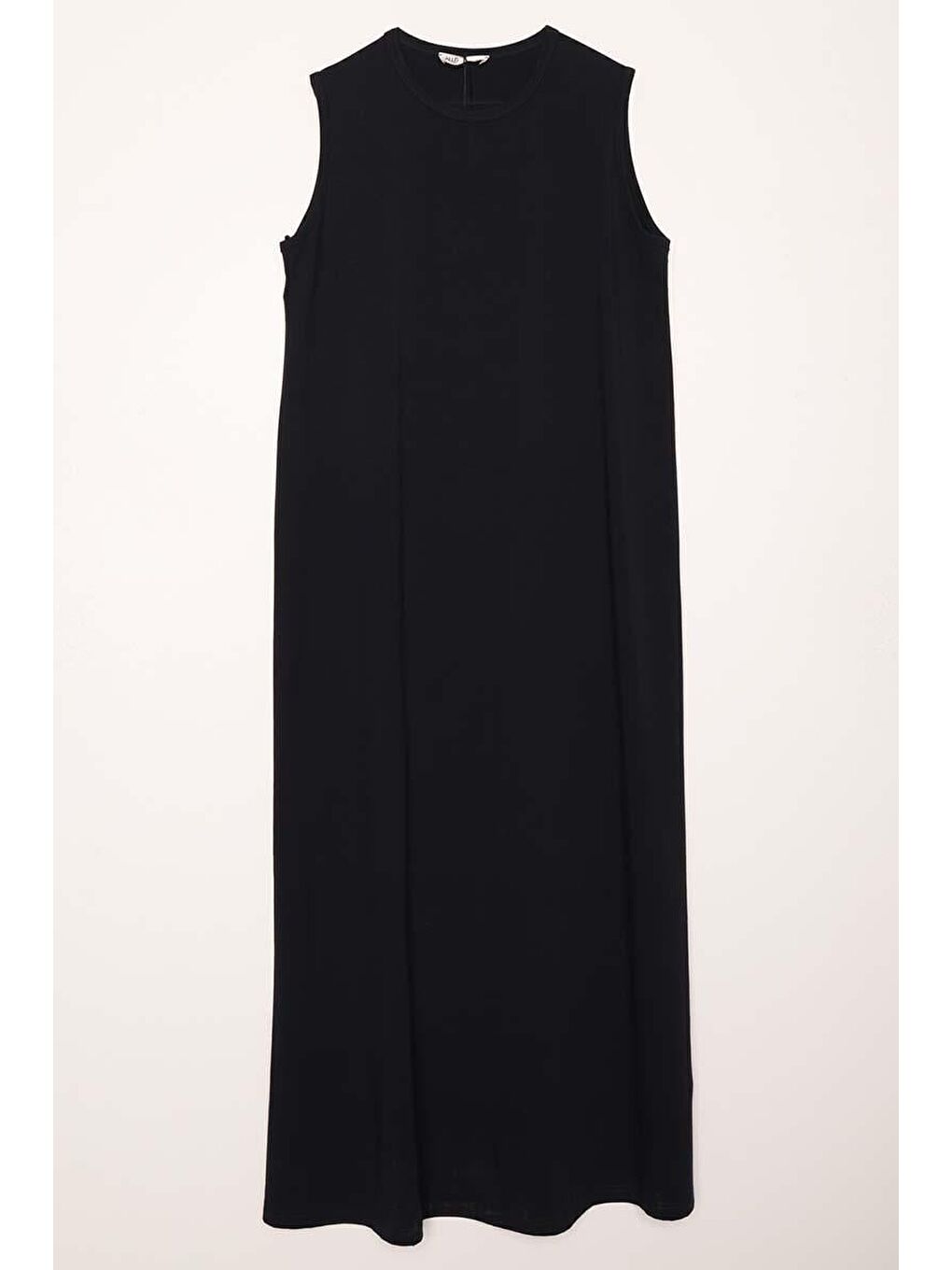 Lacivert-Pamuklu Bisiklet Yaka Kolsuz İçlik Elbise-6