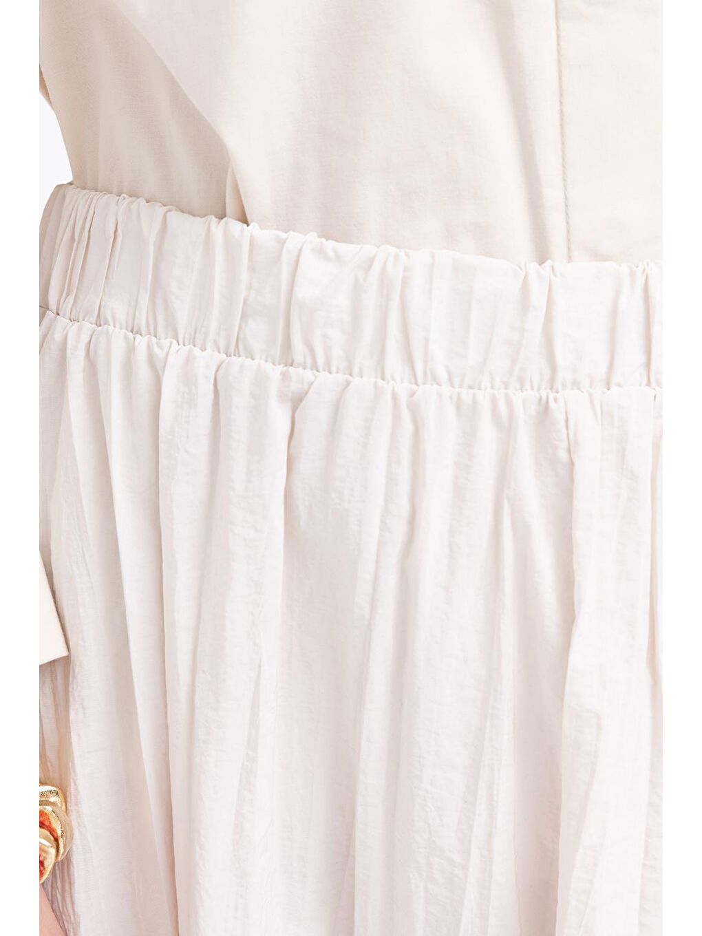 Bej Taş-Kraşlı Beli Lastikli Kloş Etek-4