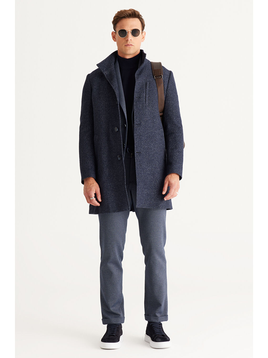 Erkek Lacivert-Gri Slim Fit Dar Kesim Kırlangıç Yaka Desenli Takım Elbise-6