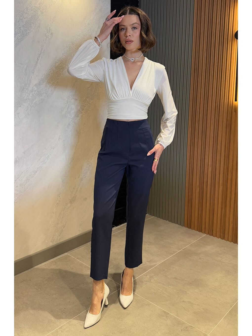 Lacivert Kadın Boru Paça Pantolon