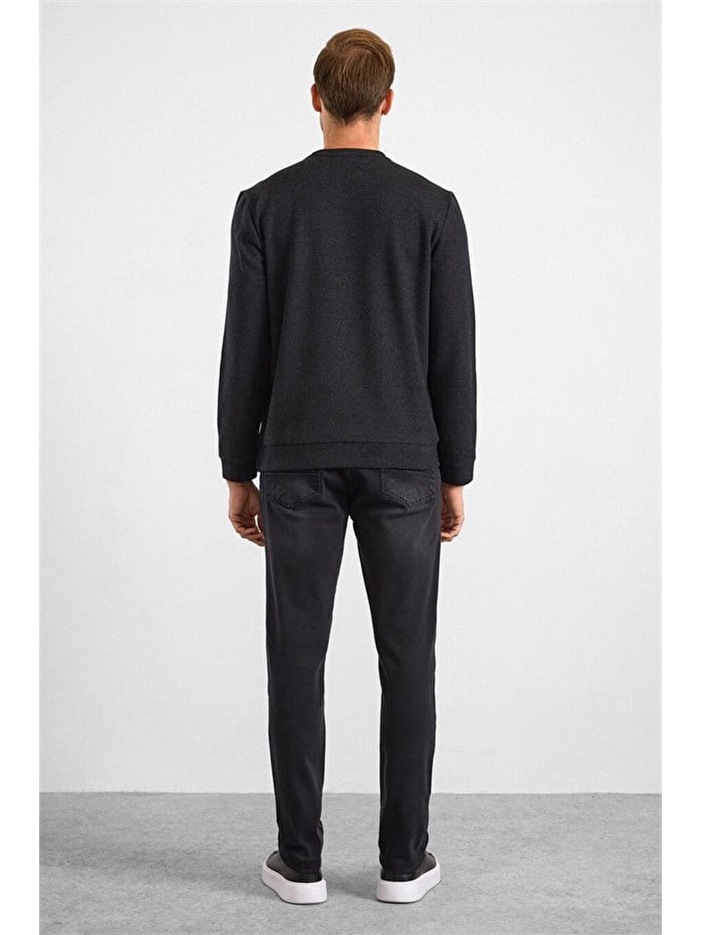 Siyah Regular Düz Bisiklet Yaka Sweatshirt-4