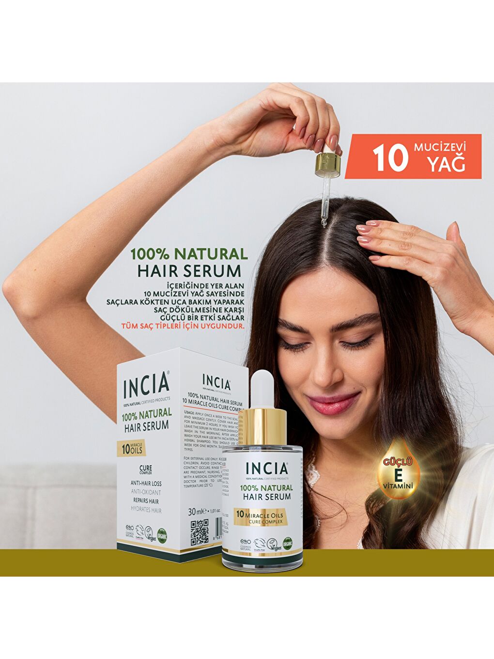 INCIA %100 Doğal Saç Bakım Serumu Biberiye Yağı Saç Dökülmesi Karşıtı 10 Değerli Yağ 30 ml-1