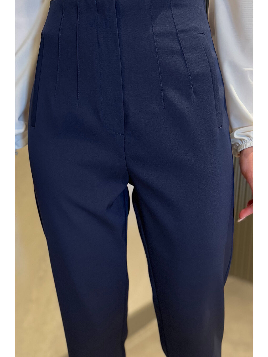 Lacivert Kadın Boru Paça Pantolon-3