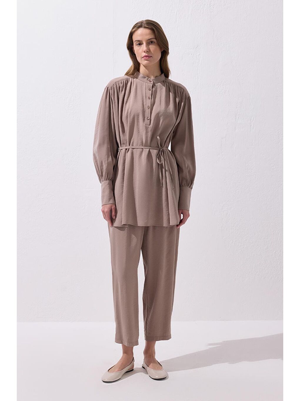 Bej Tina Gömlek Pantolon Takım Vizon-2