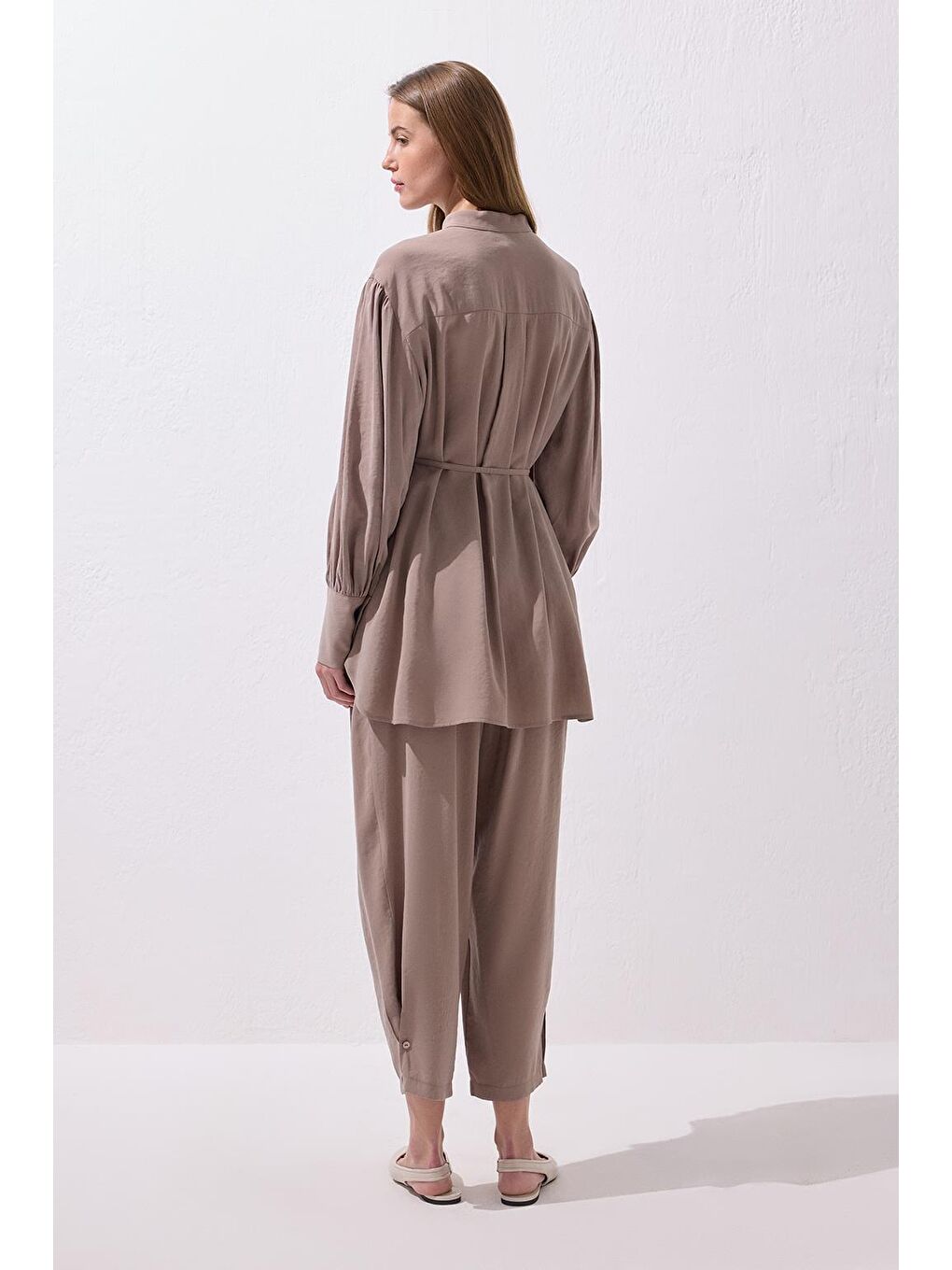 Bej Tina Gömlek Pantolon Takım Vizon-4
