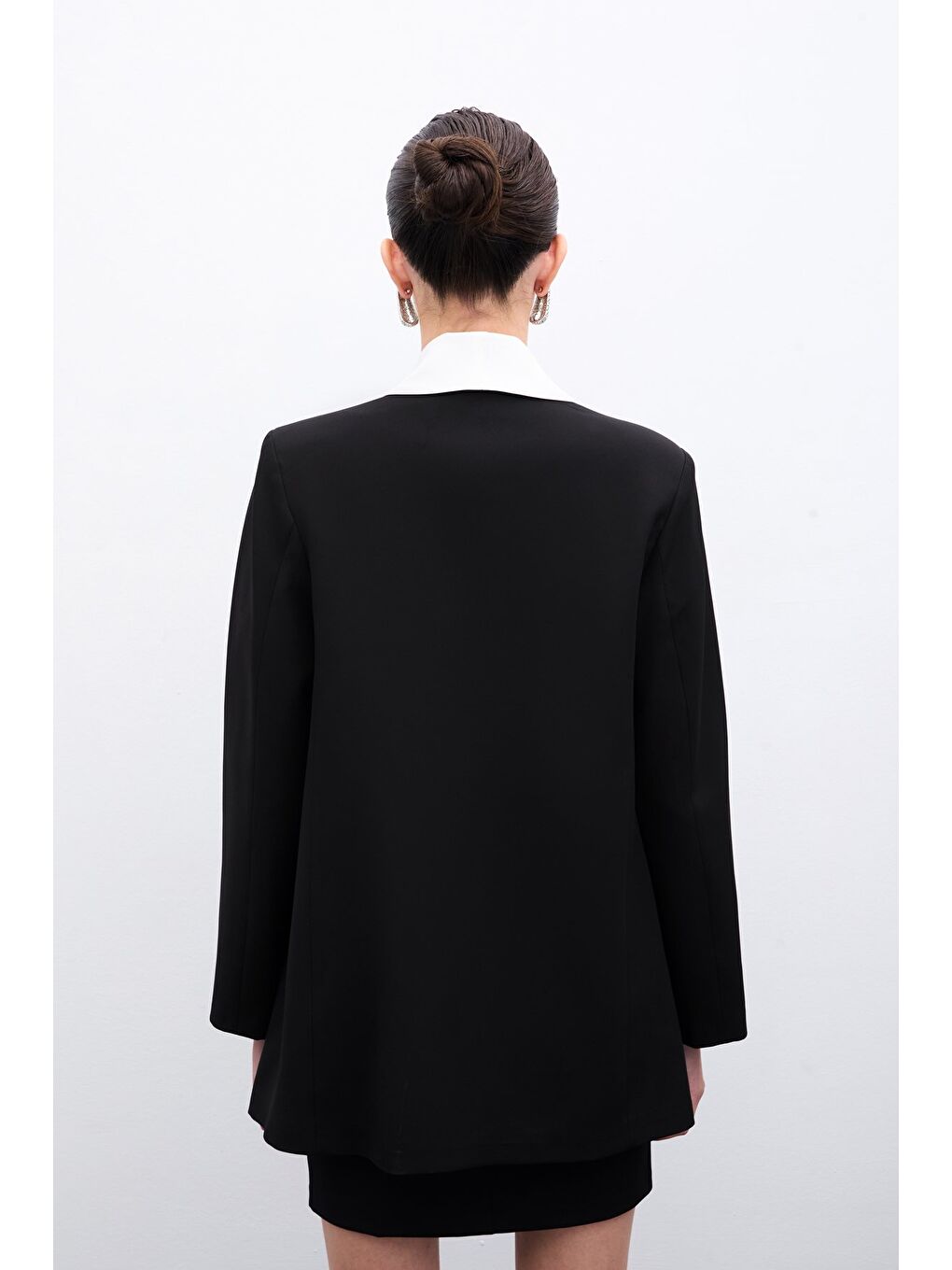 Kontrast Uzun Ceket - Siyah-7