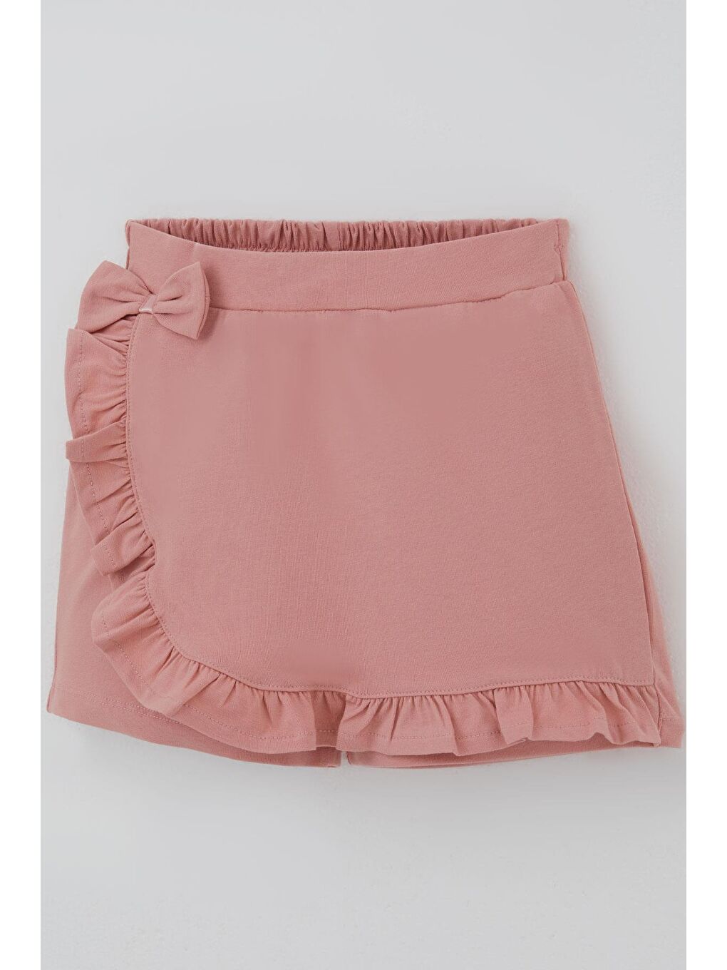 Pembe Kız Çocuk Şort Etek Fiyonk Aksesuarlı Fırfırlı Gülkurusu (6-10 Yaş)-2
