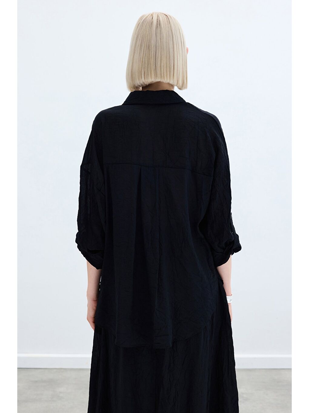 Kol Detaylı Salaş Gömlek - Siyah-7