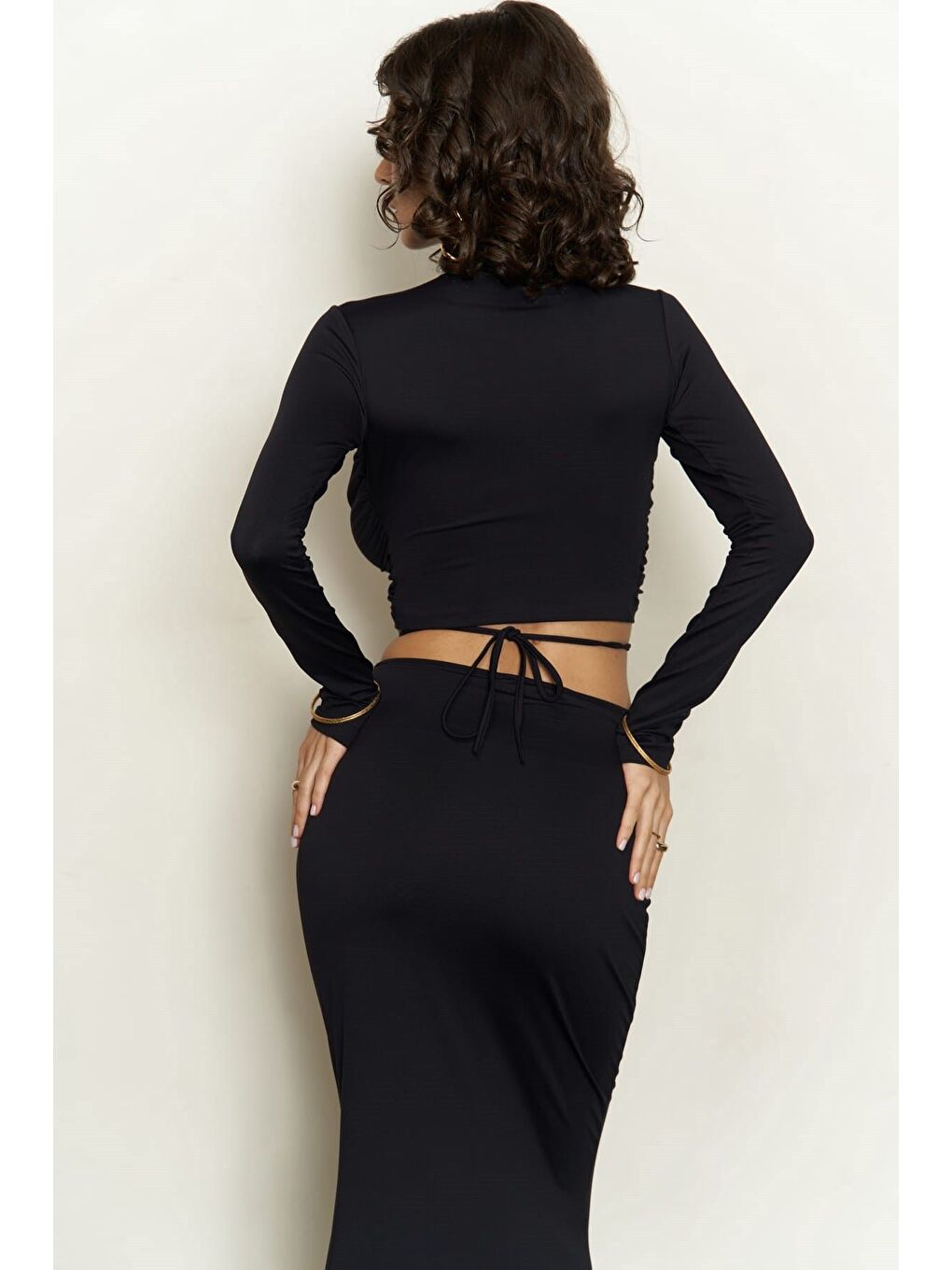 Kelsey İp Detay Siyah Crop Etek Takım-2