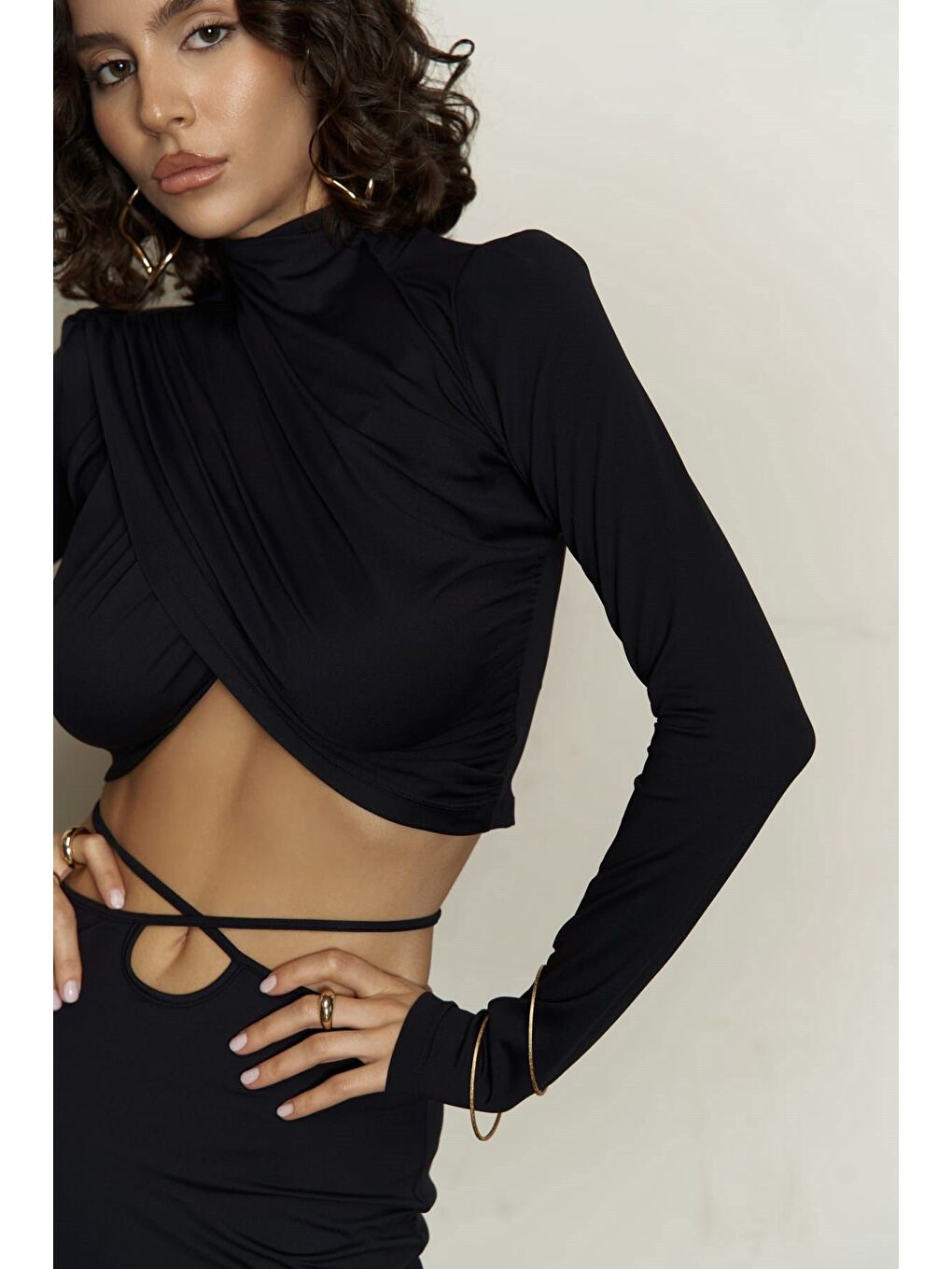 Kelsey İp Detay Siyah Crop Etek Takım-3