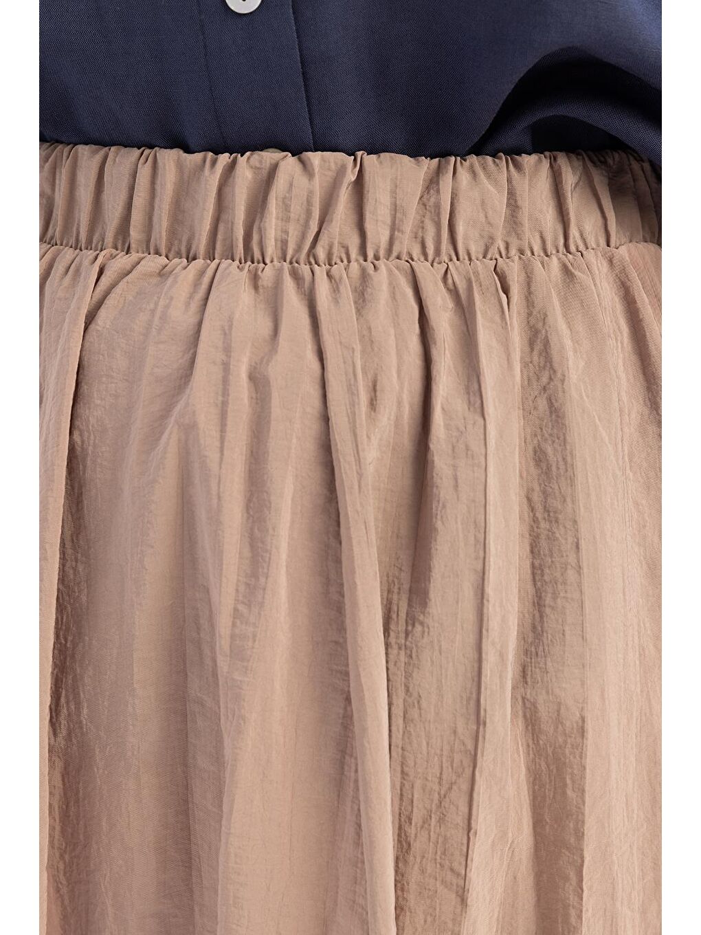 Bej Vizon-Kraşlı Beli Lastikli Kloş Etek-4