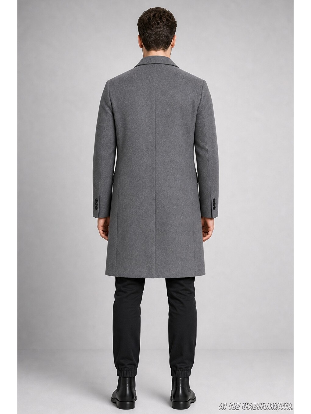 Antrasit Erkek Slim Fit Klasik Yaka 3 Düğmeli Uzun Kaşe Kaban-3