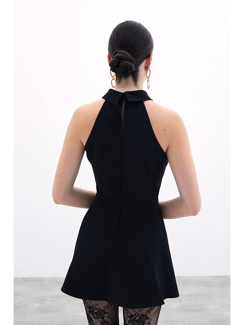 Çıtçıtlı Kısa Elbise - Siyah-5
