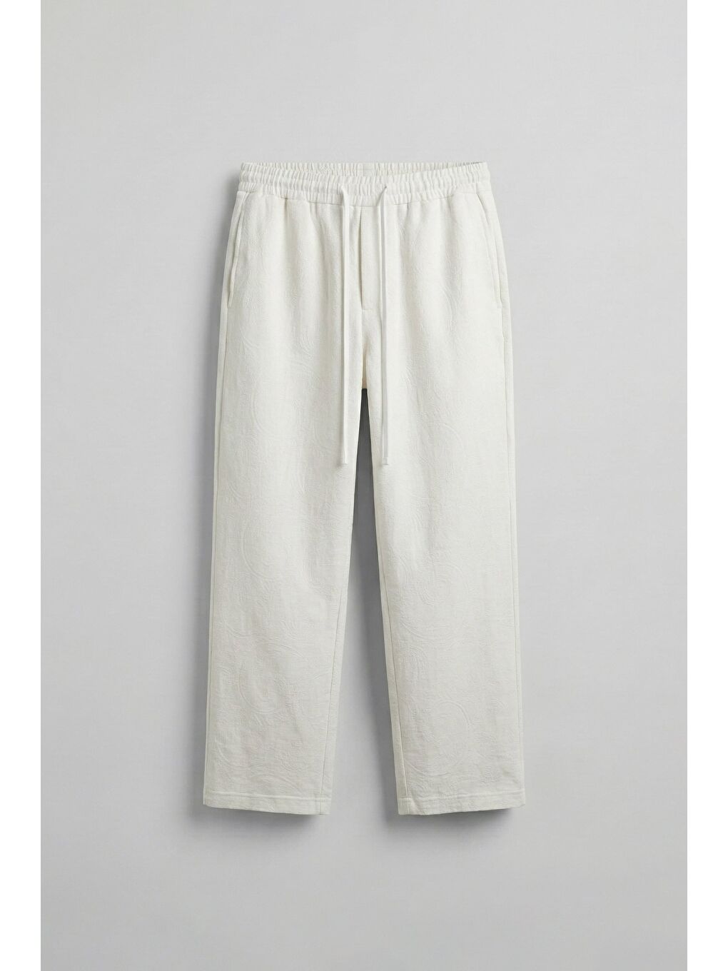 Erkek Relaxed Fit Jakar Desenli Bağcıklı Pantolon Ekru