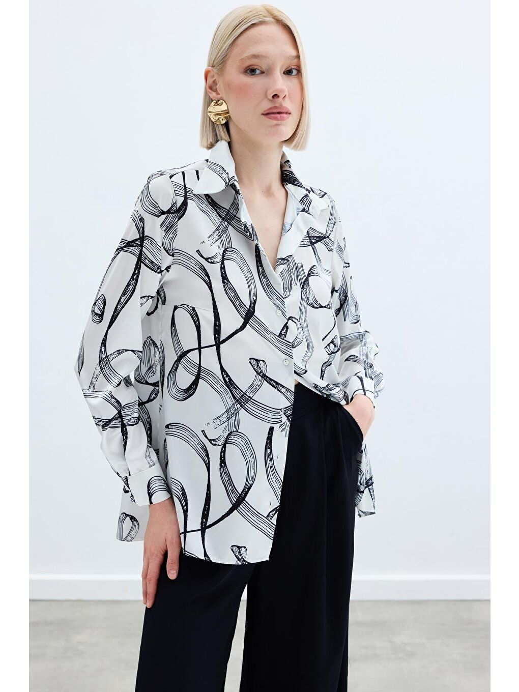 Desenli Klasik Gömlek - Siyah-2