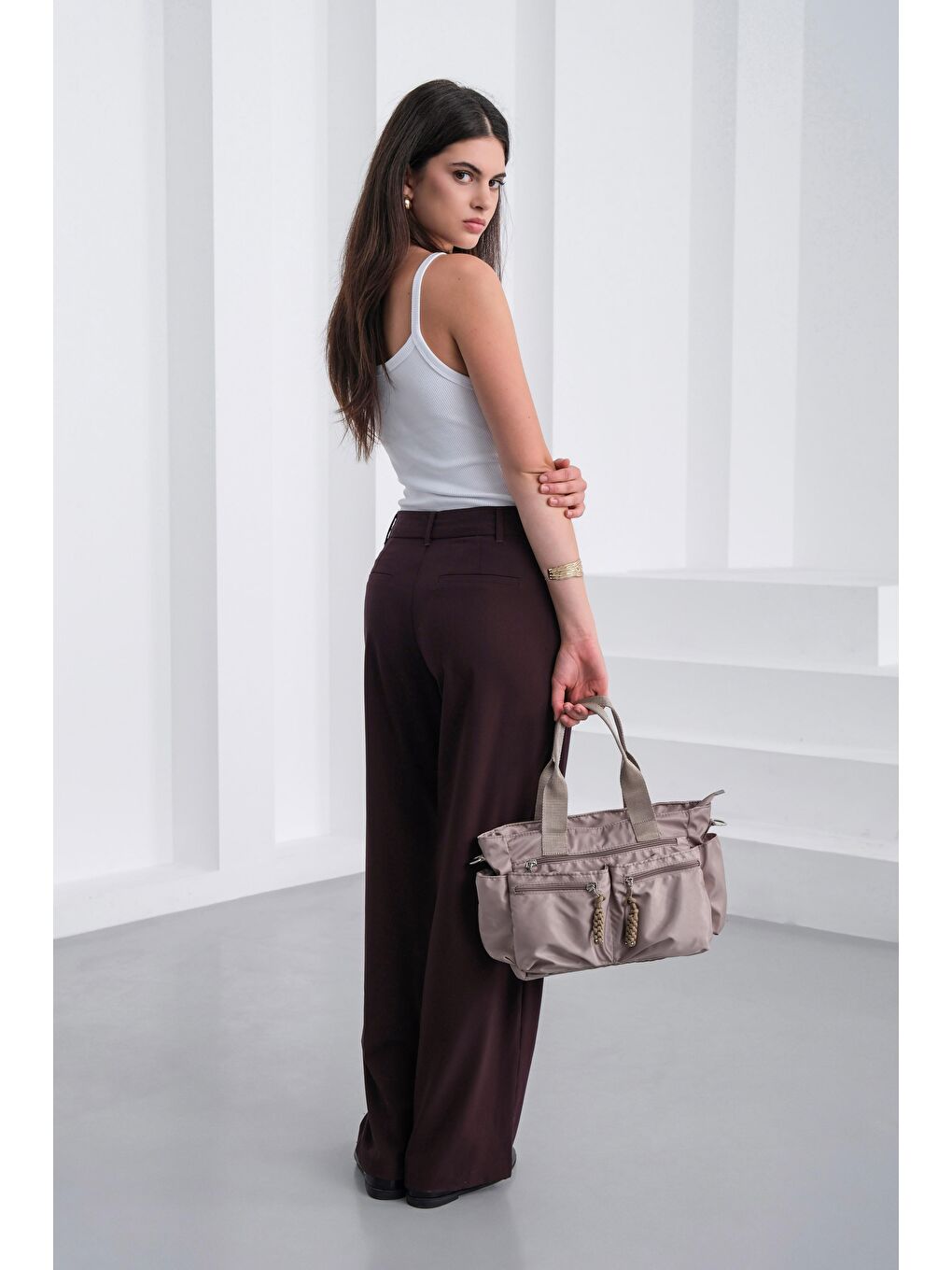 Bej Bones Çok Gözlü El Ve Omuz Çantası Vizon-2