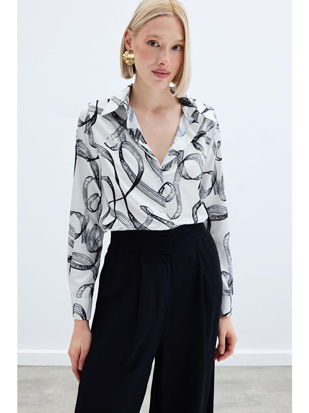 Desenli Klasik Gömlek - Siyah-3