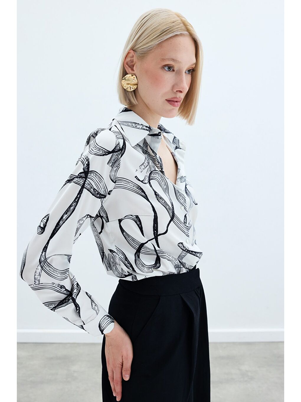 Desenli Klasik Gömlek - Siyah-4